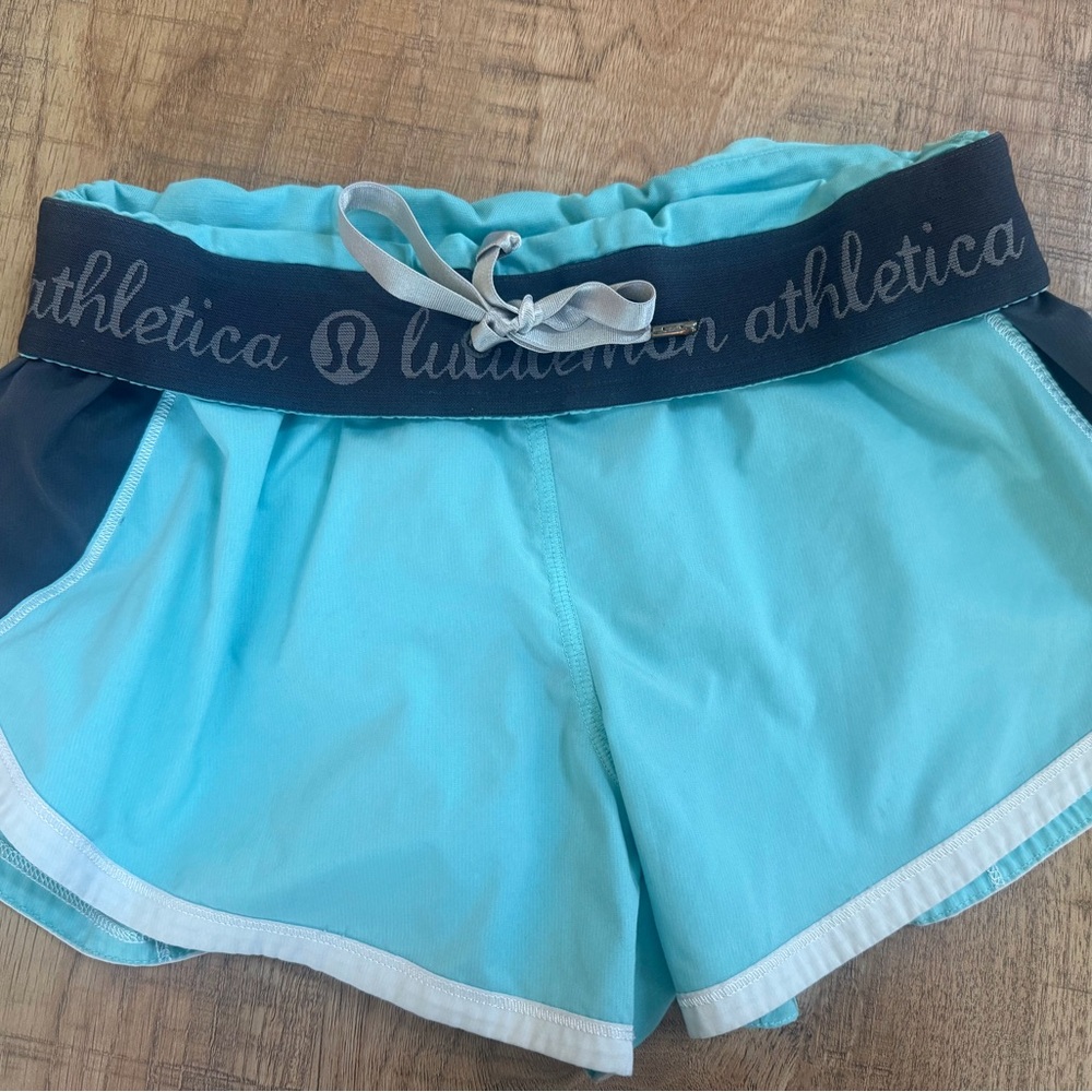 lululemon athletica Light Aqua Running Shorts with Contrast Waistband